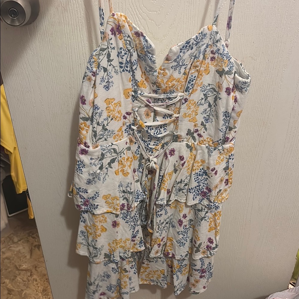 Trixxi Multicolor Floral Dress with Lace-Up Detail